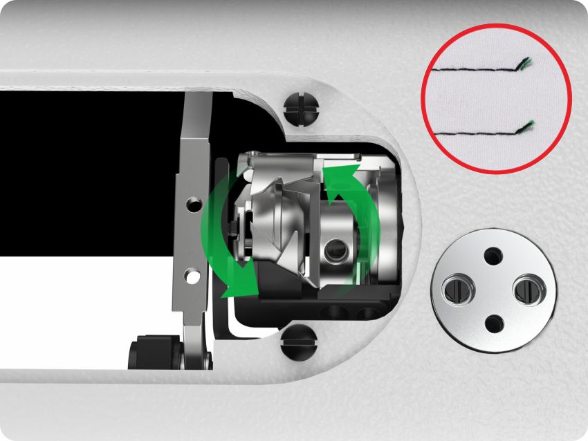 Dual-cutter trimming produces short thread ends and neat stitches