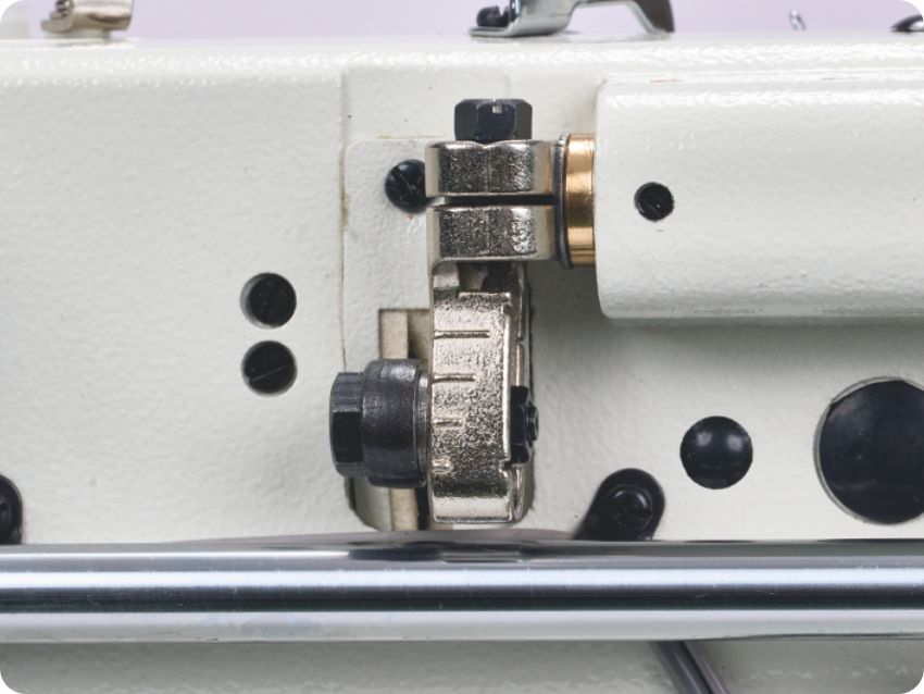 Stepper motor control for presser foot lifting and stitch length adjustment